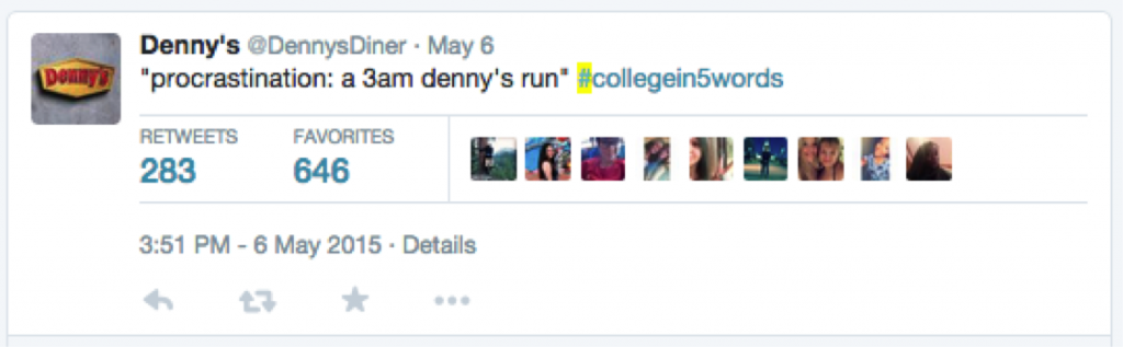 Successful social campaigns by Denny's: #collegein5words