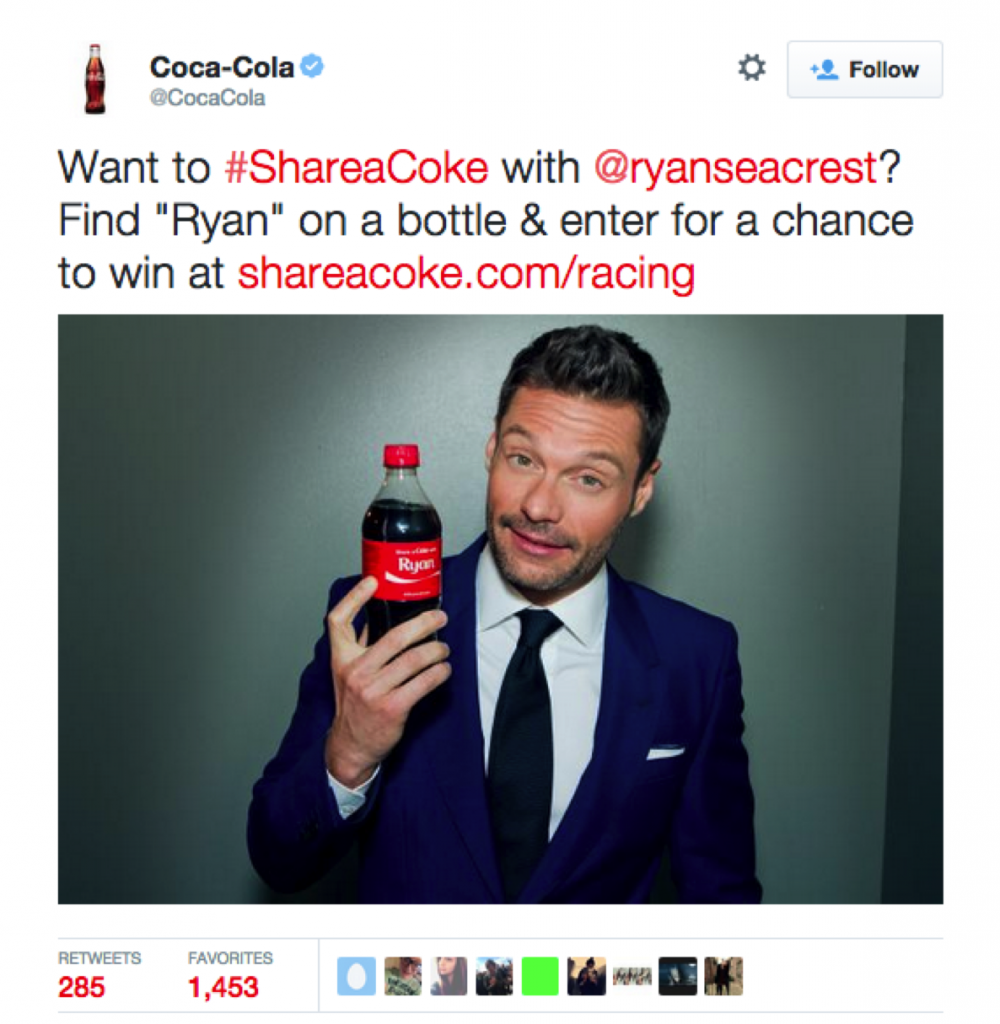 Successful social campaigns by Coca-Cola: #ShareaCoke