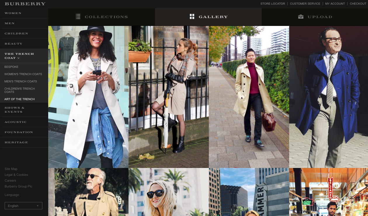 Screenshot of the Burberry website with User Generated Content