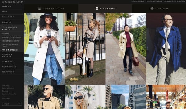 Burberry website with User Generated Content (UGC)