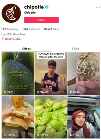 Chipotle's TikTok feed 