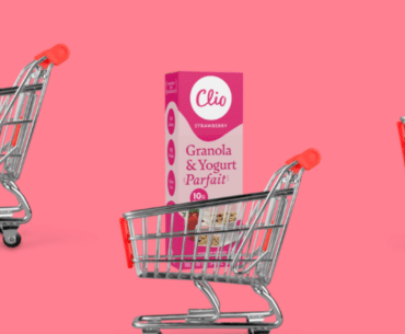 Grocery carts with Clio Snacks products