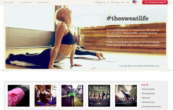 Lululemon website with #thesweatlife user generated content