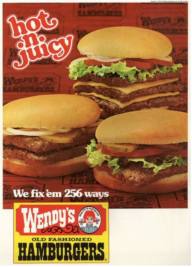 history of advertising: an ad shows brands like Wendy's heavily promoting their burgers 