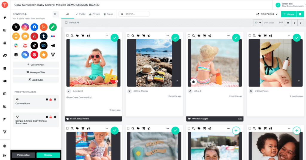 TINT Board showing ability to collect, curate and distribute authentic User-generated Content