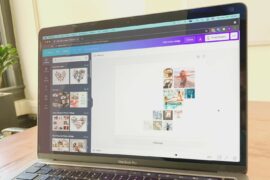 Apple Mac laptop with Canva on screen to make UGC centric visual content
