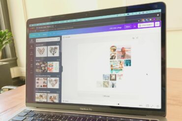 Apple Mac laptop with Canva on screen to make UGC centric visual content