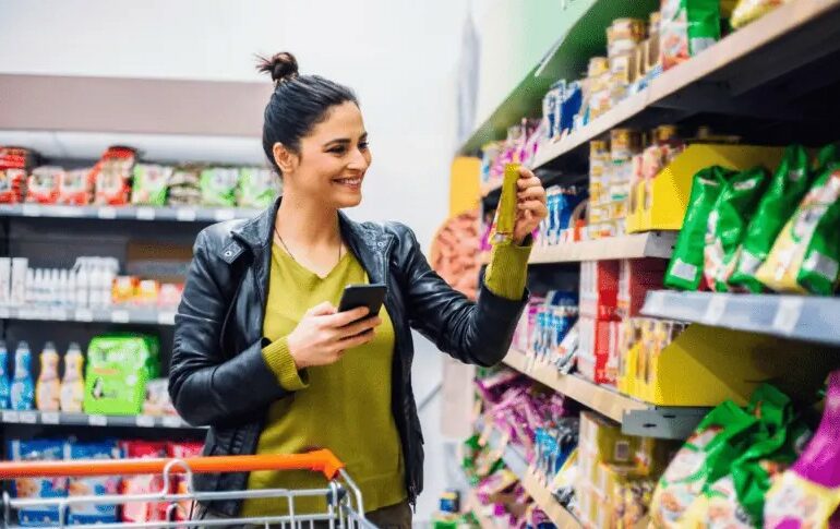 A woman shopping at a grocery store