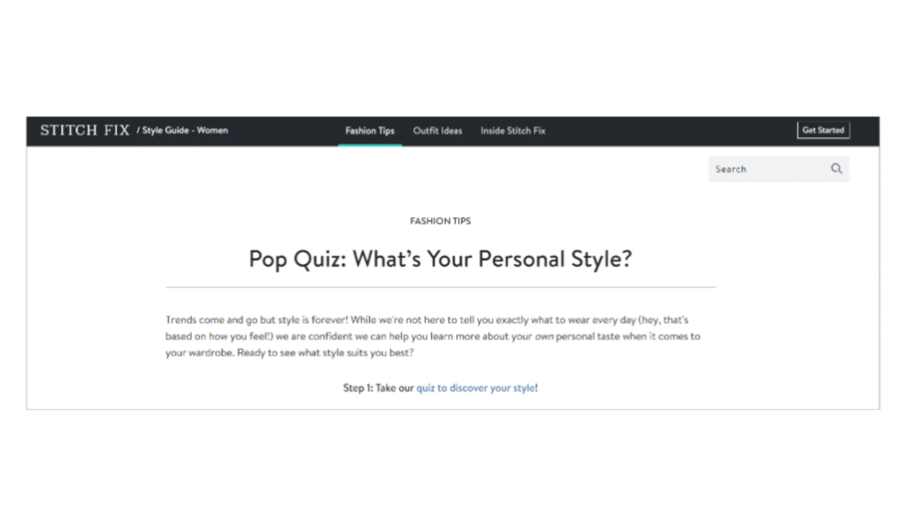 Beginning screen for Stitchfix style quiz