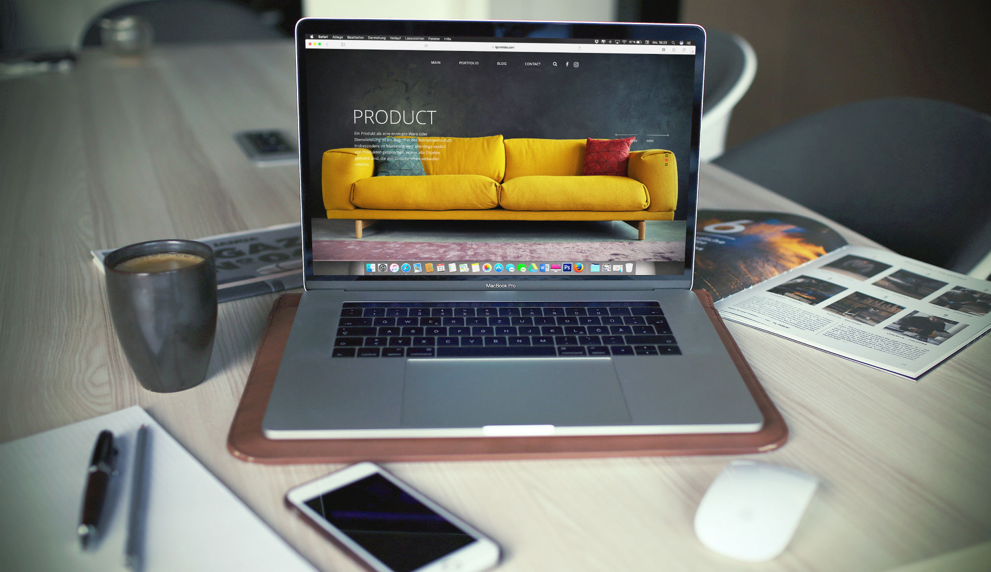 Laptop on website showing product placement