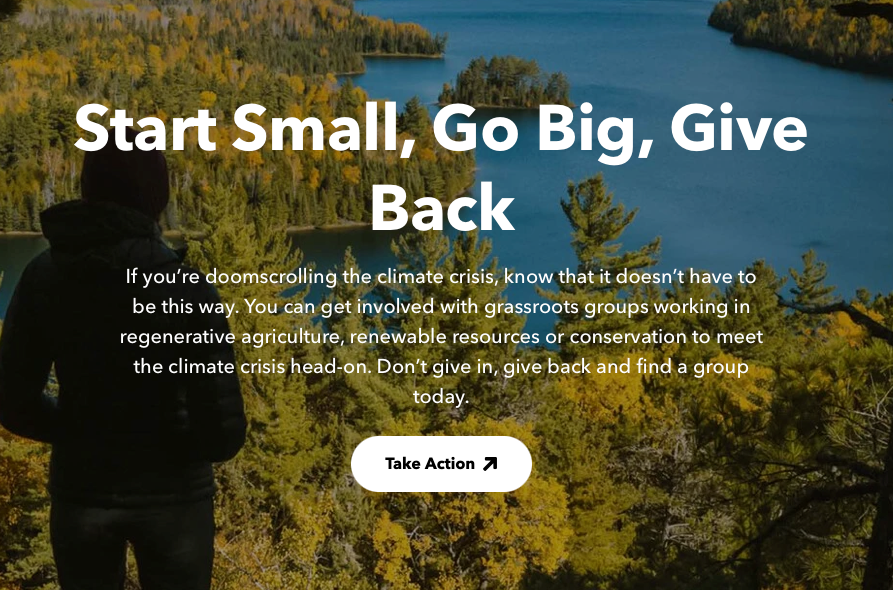 Start small, go big, give back on Patagonia's webpage 