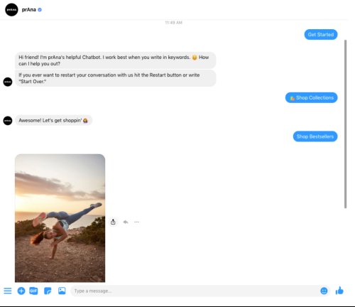 prAna chatbot - Social Commerce