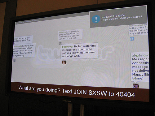 The original twitter social wall from SXSW 2007