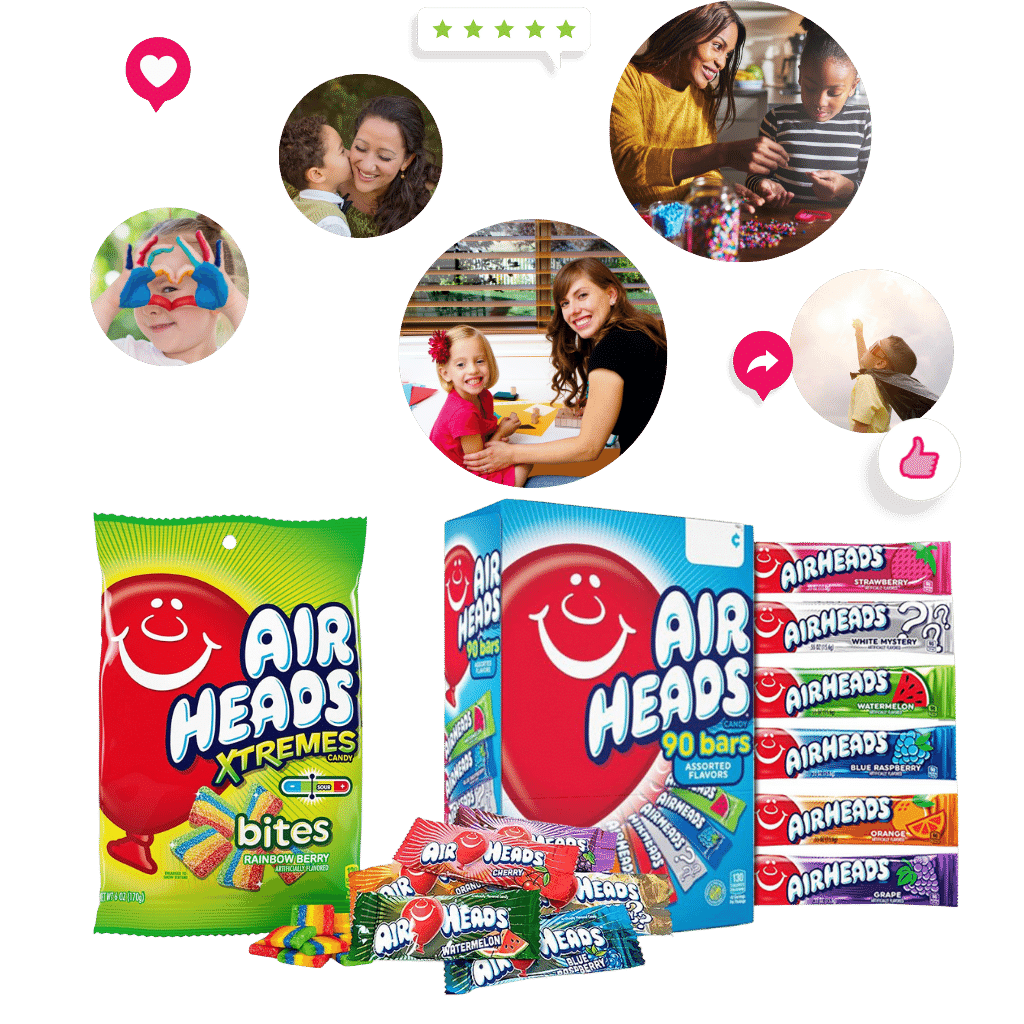 Airheads candy and consumer images in round frames