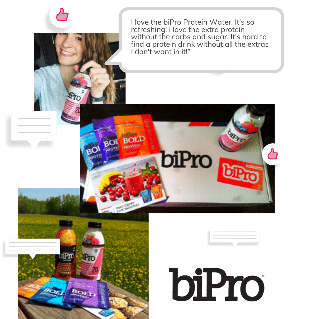 Images of BiPro UGC from a Brand Advocacy campaign